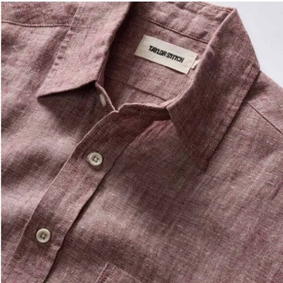 NEW Taylor Stitch The Short Sleeve California Button Up in Dried Cherry Hemp